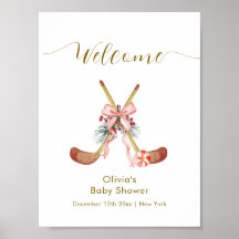 Cute All Stars Bow Hockey Girl Baby Shower Welcome