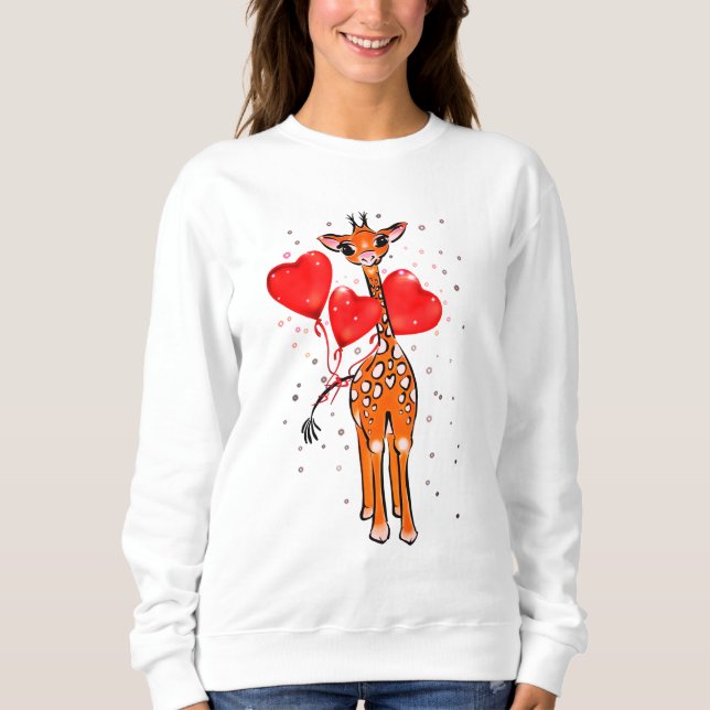 Cute Alla hjärtans dag giraffe-hjärtballonger T Shirt (Framsida)