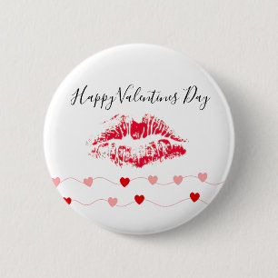 Cute Alla hjärtans dag Kiss Red Rosa Hearjärter Knapp
