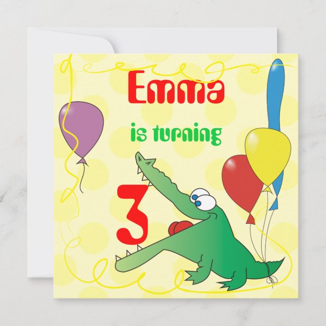 Cute Alligator Barns födelsedag Party-inbjudningar Inbjudningar (Framsida)