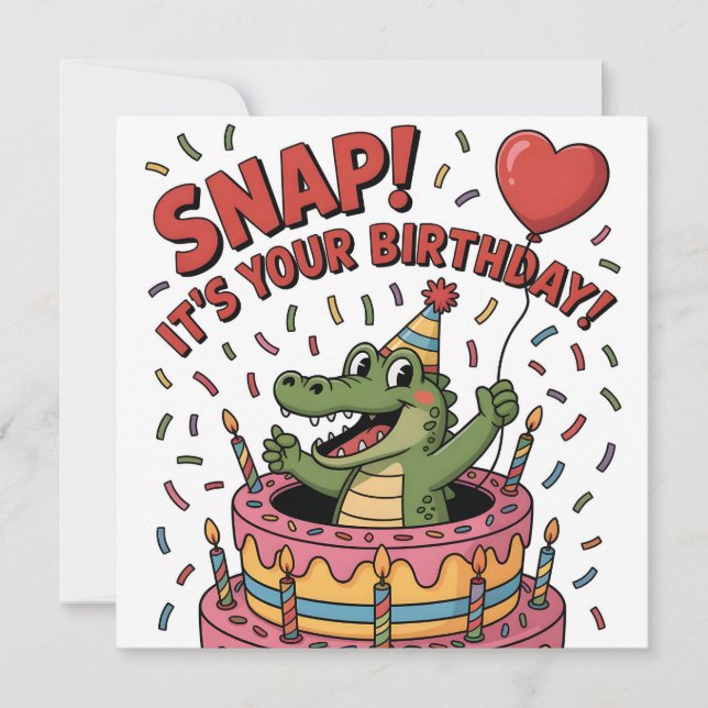 Cute Alligator Birthday Cake Party Design Julkort (Framsida)