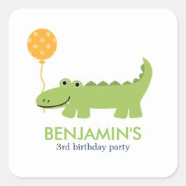 Cute Alligator Birthday Fyrkantigt Klistermärke