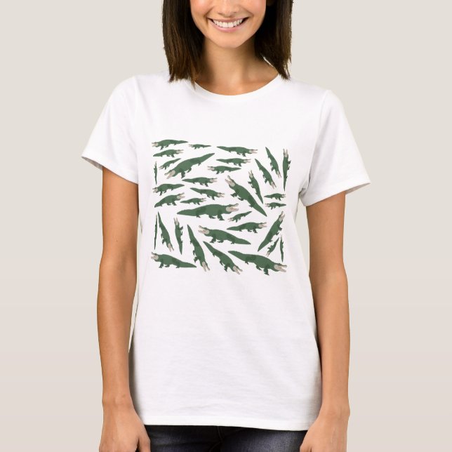 Cute Alligator Crokodile Mönster T Shirt (Framsida)