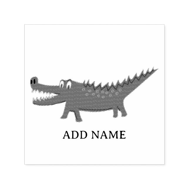 Cute Alligator Drawing Personalized Name Självfärgande Stämpel (Design)