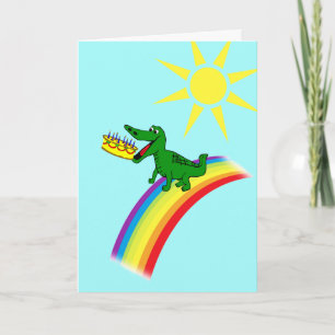 Cute Alligator Eats Cake Birthday Hälsning Kort