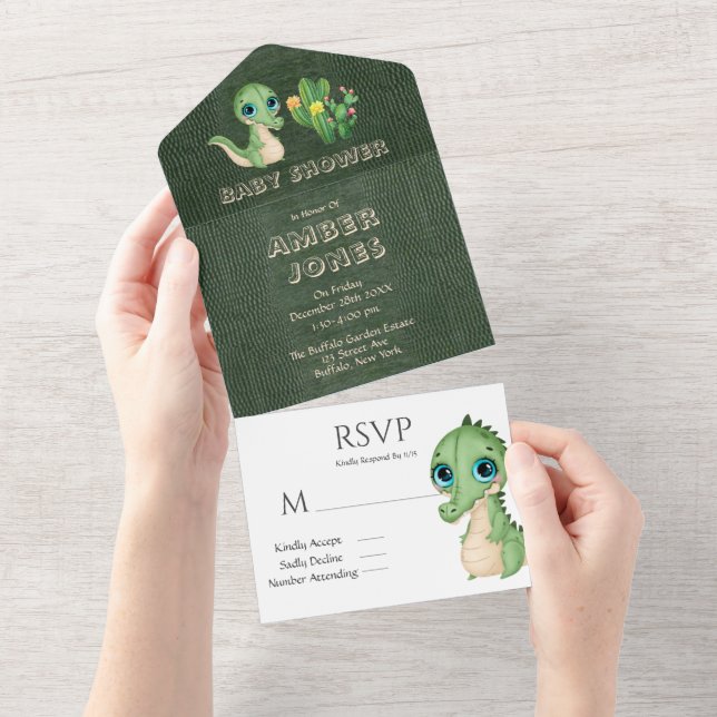 Cute Alligator Grönt Leather Cactus Baby Shower (Tearaway)