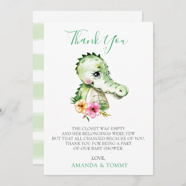 Cute Alligator Hibiscus Baby Shower Tack (Fram/baksida)