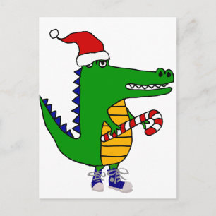 Cute Alligator i jultomten Tecknad Helg Vykort