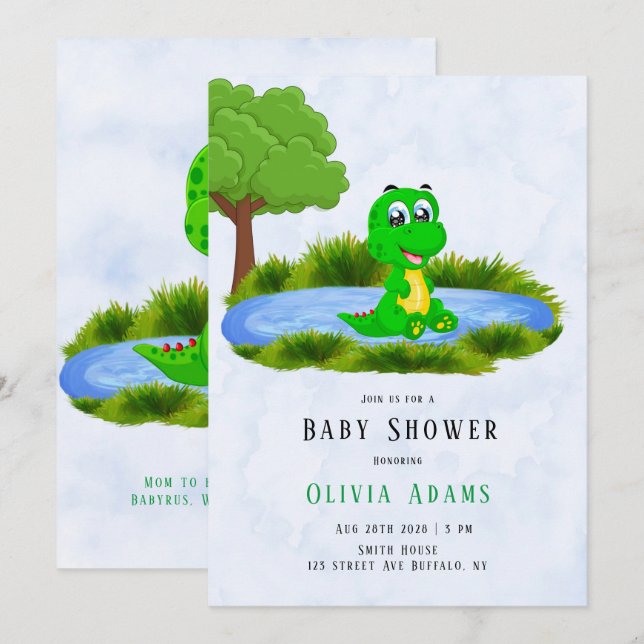 Cute Alligator in Pond Boy Baby Shower Inbjudningar (Fram/baksida)