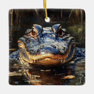 Cute Alligator in the Florida Everglades Painting Julgransprydnad Keramik