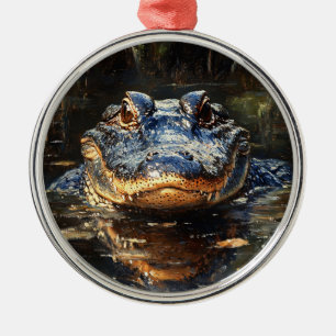 Cute Alligator in the Florida Everglades Painting Julgransprydnad Metall