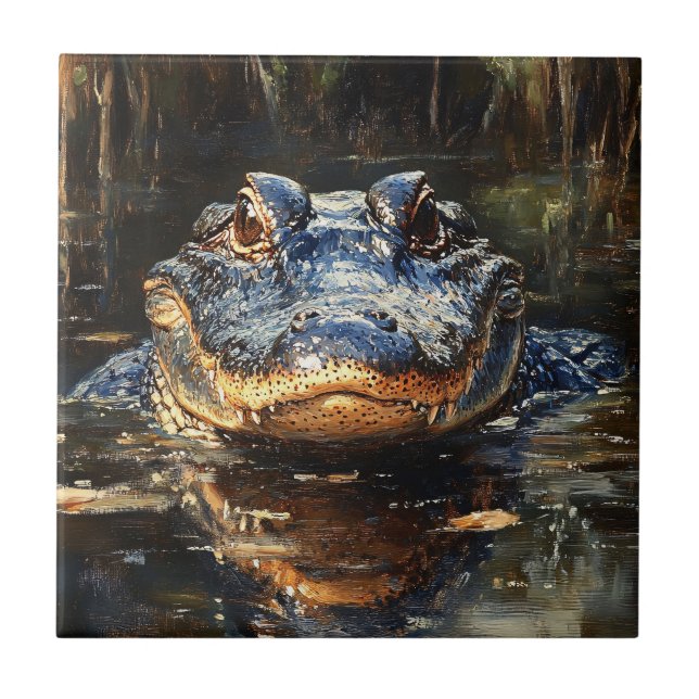 Cute Alligator in the Florida Everglades Painting Kakelplatta (Framsidan)
