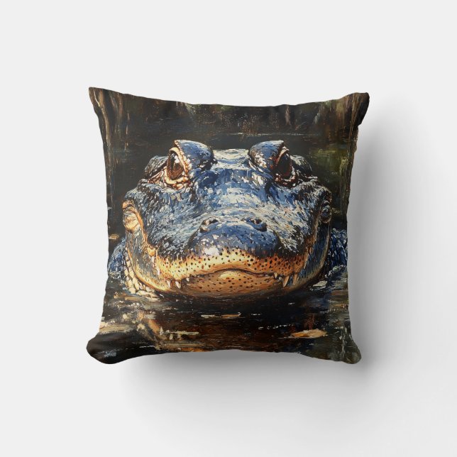 Cute Alligator in the Florida Everglades Painting Kudde (Framsida)