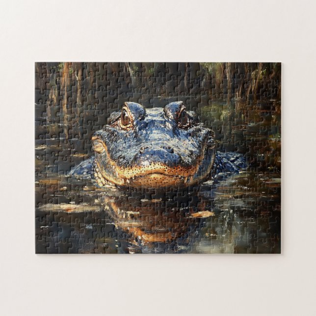 Cute Alligator in the Florida Everglades Painting Pussel (Horisontell)