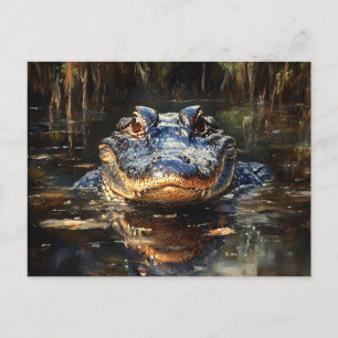 Cute Alligator in the Florida Everglades Painting Vykort