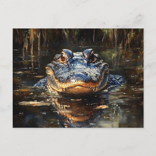 Cute Alligator in the Florida Everglades Painting Vykort (Framsida)
