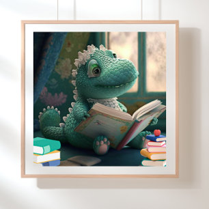 Cute Alligator läser bok Nursery Art Poster