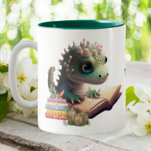 Cute Alligator Läser en Bok-Personlig Två-Tonad Mugg