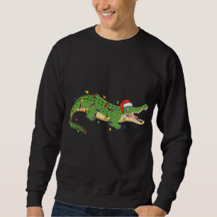 Cute Alligator med jultomtens Hat Jul Ljus X Lång Ärmad Tröja