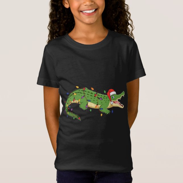 Cute Alligator med jultomtens Hat Jul Ljus X T Shirt (Framsida)