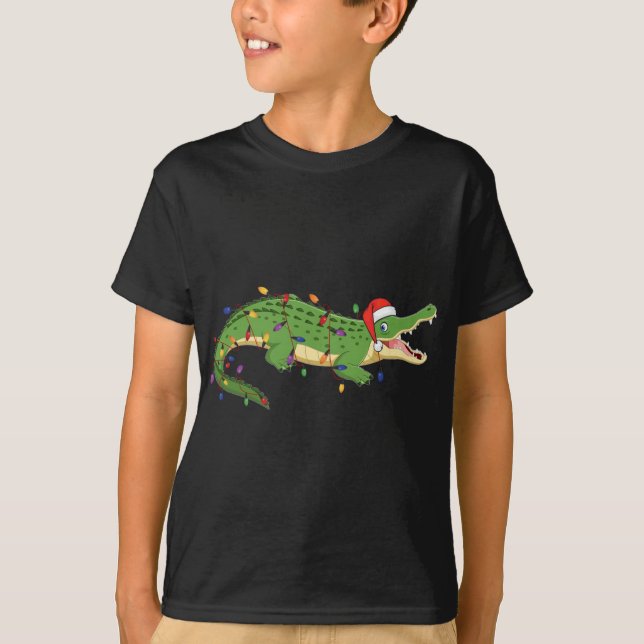 Cute Alligator med jultomtens Hat Jul Ljus X T Shirt (Framsida)