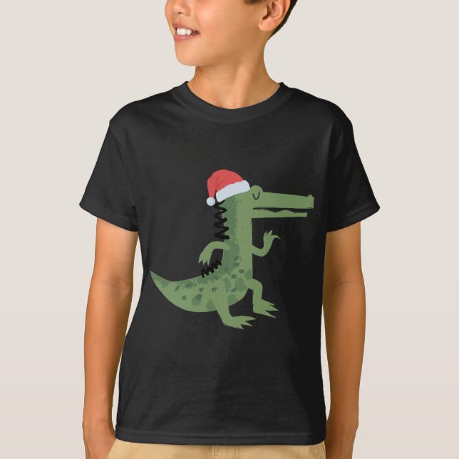 Cute Alligator med Santa Hat Funny-jul T Shirt (Framsida)