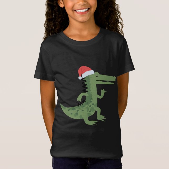 Cute Alligator med Santa Hat Funny-jul T Shirt (Framsida)