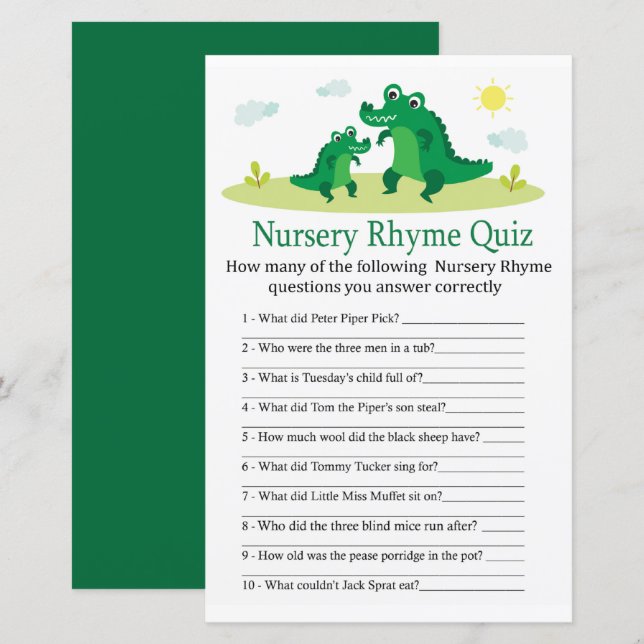 Cute Alligator Nursery Rhyme Quiz-babyduschspel (Fram/baksida)