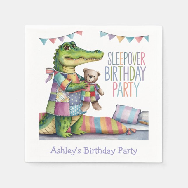 Cute Alligator-viloläge över Födelsedagsfesten Pappersservett (Framsidan)
