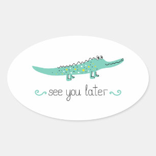 Cute alligator. Visa senare brev Ovalt Klistermärke