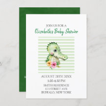 Cute Alligator Watercolor Hibiscus Baby Shower