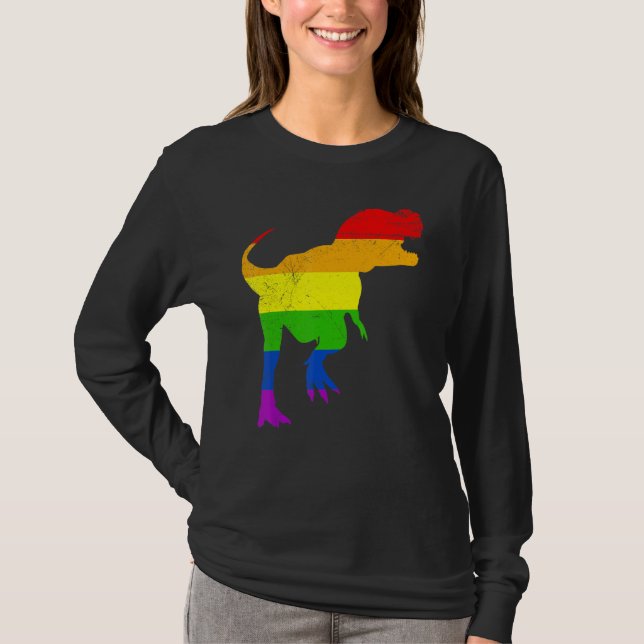 Cute Allysaurus doinosaur in Rainbow Flagga for al T Shirt (Framsida)