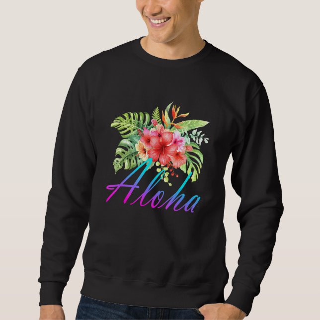 Cute Aloha Hawaiian Islands Hawaii Flower Lång Ärmad Tröja (Framsida)