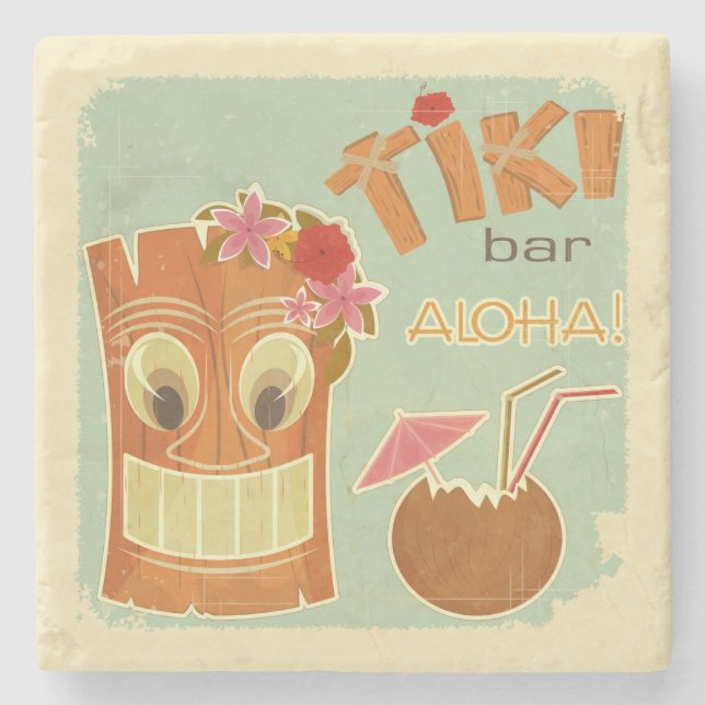 Cute Aloha Tiki Pub Pineapple Tecknad Stenunderlägg (Framsidan)
