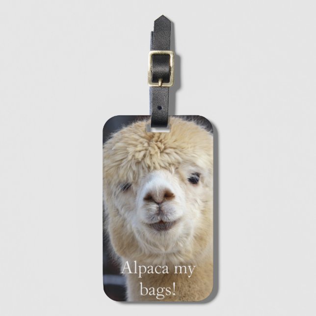 Cute Alpaca ansikte Bagagebricka (Framsida vertikal)