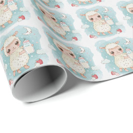 Cute Alpaca Baby Pastel Watercolor Mönster Presentpapper