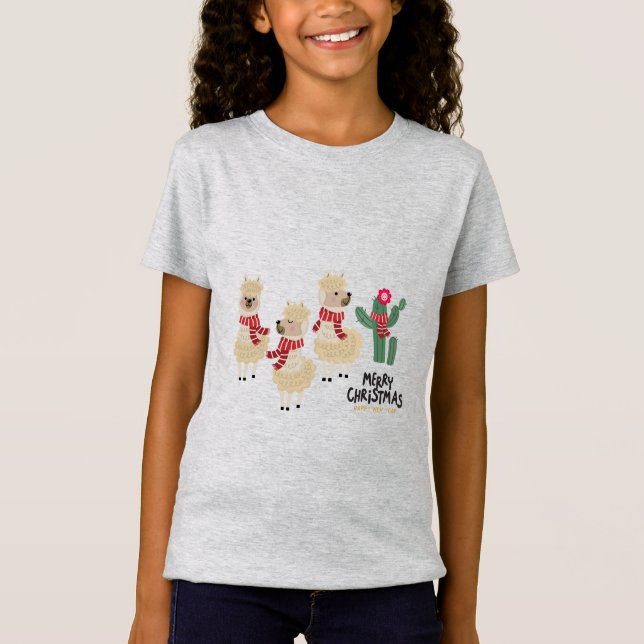 Cute Alpaca Bära Red Scarf T Shirt (Framsida)