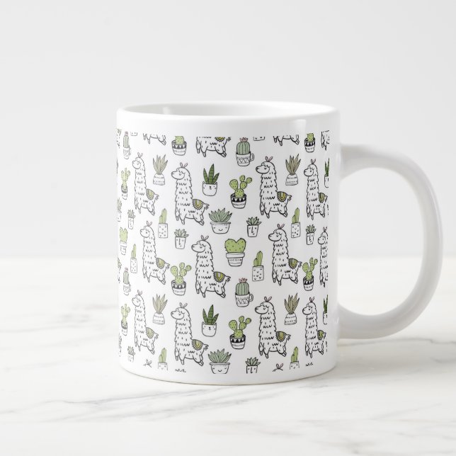 Cute Alpaca & Cactus Mönster Jumbo Mugg (Höger)