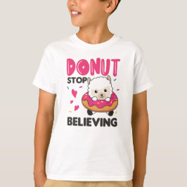 Cute Alpaca Funny Animals in Donut Rosa T Shirt