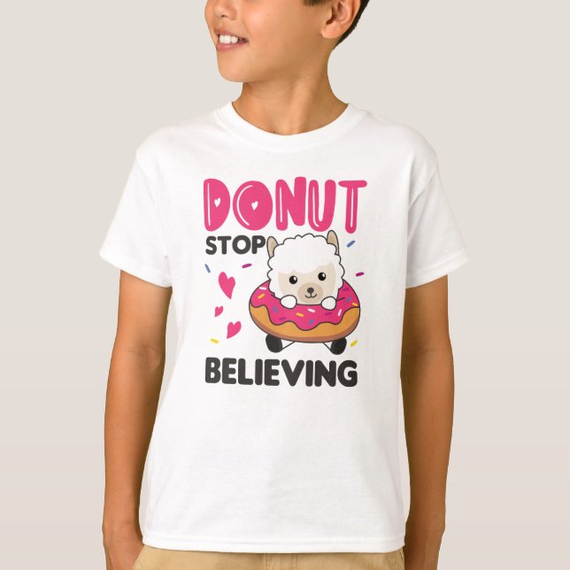 Cute Alpaca Funny Animals in Donut Rosa T Shirt (Framsida)