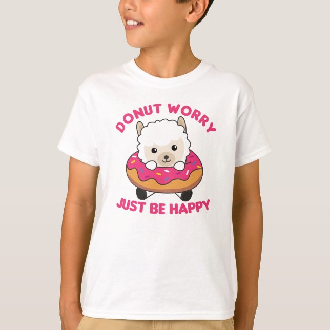Cute Alpaca Funny Animals in Donut Rosa T Shirt (Framsida)