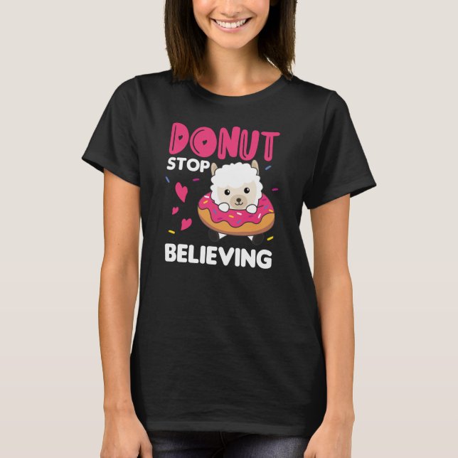 Cute Alpaca Funny Animals in Donut Rosa T Shirt (Framsida)