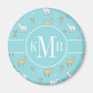 Cute Alpaca Llama Cactus Mönster Magnet
