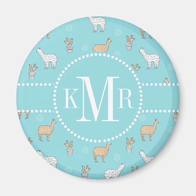 Cute Alpaca Llama Cactus Mönster Magnet (Framsidan)