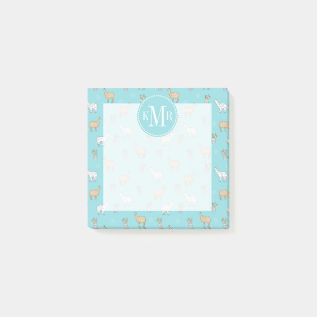 Cute Alpaca Llama Cactus Mönster Post-it Block (Framsida)