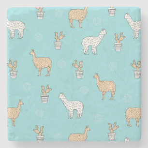 Cute Alpaca Llama Cactus Mönster Underlägg Sten