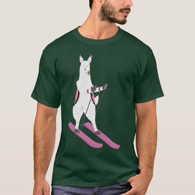 Cute Alpaca Llama Skiing Ski Snowboard Sport Gift  T Shirt (Framsida)