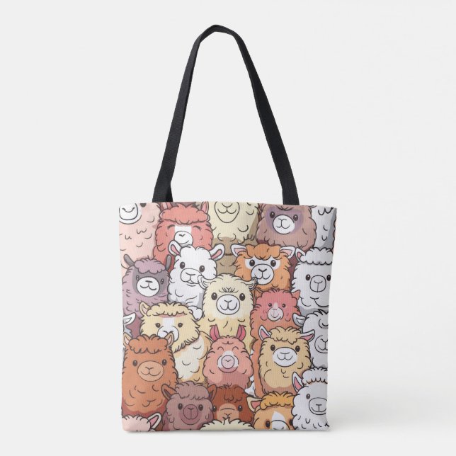 Cute Alpaca & Llama Tote Bag - Aditable Kawaii Tygkasse (Baksida)