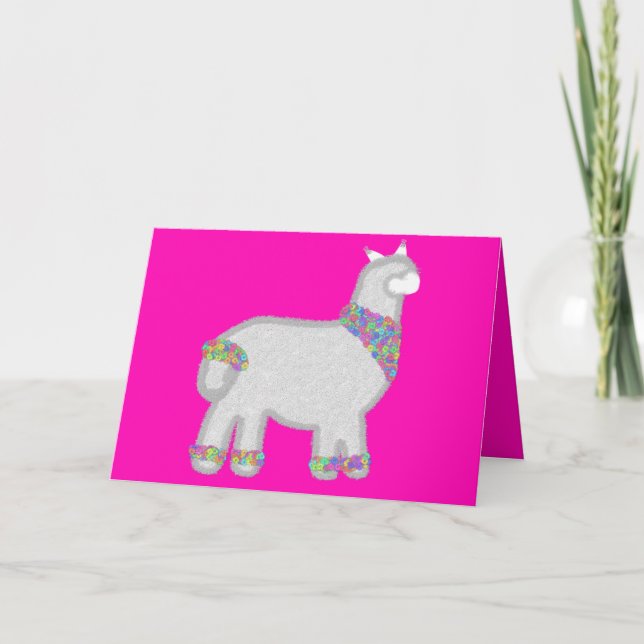 Cute Alpaca med blomsterfödelsekort Helgkort (Framsida)