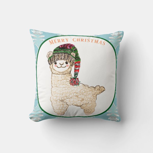Cute alpaca med festhatt kudde (Framsida)